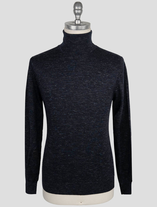 Kiton Blue Silk Cashmere Linen Sweater Turtleneck