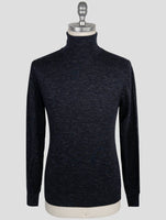 Kiton Blue Silk Cashmere Linen Sweater Turtleneck