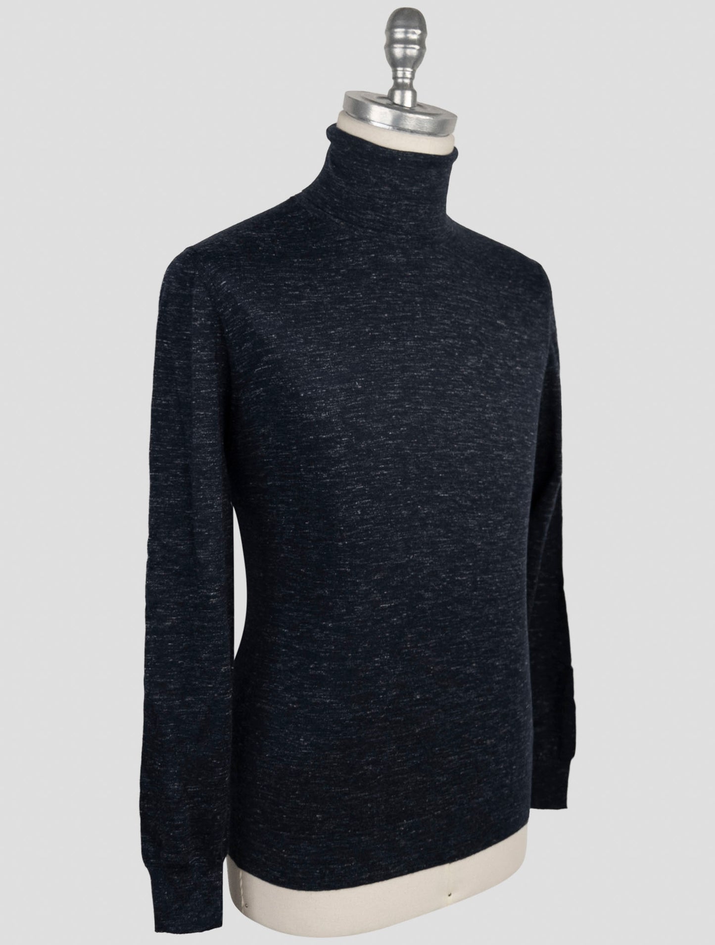 Kiton Blue Silk Cashmere Linen Sweater Turtleneck