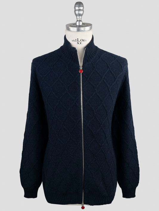 Kiton Blue Cashmere Silk Sweater Full Zip