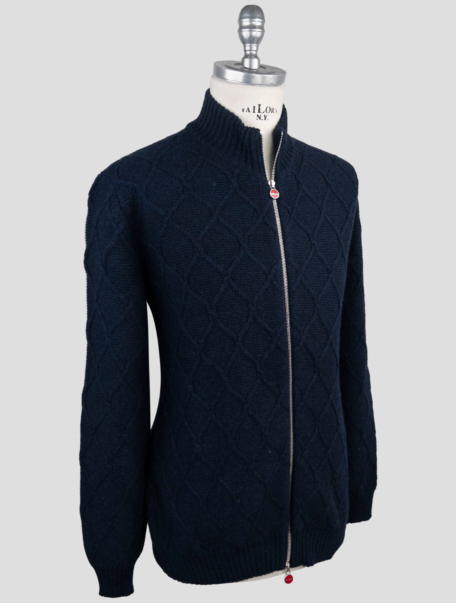 Kiton Blue Cashmere Silk Sweater Full Zip