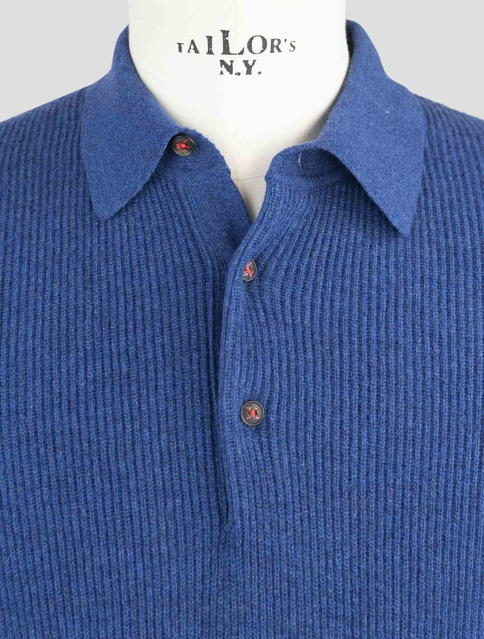 Kiton Blue Cashmere Sweater Polo