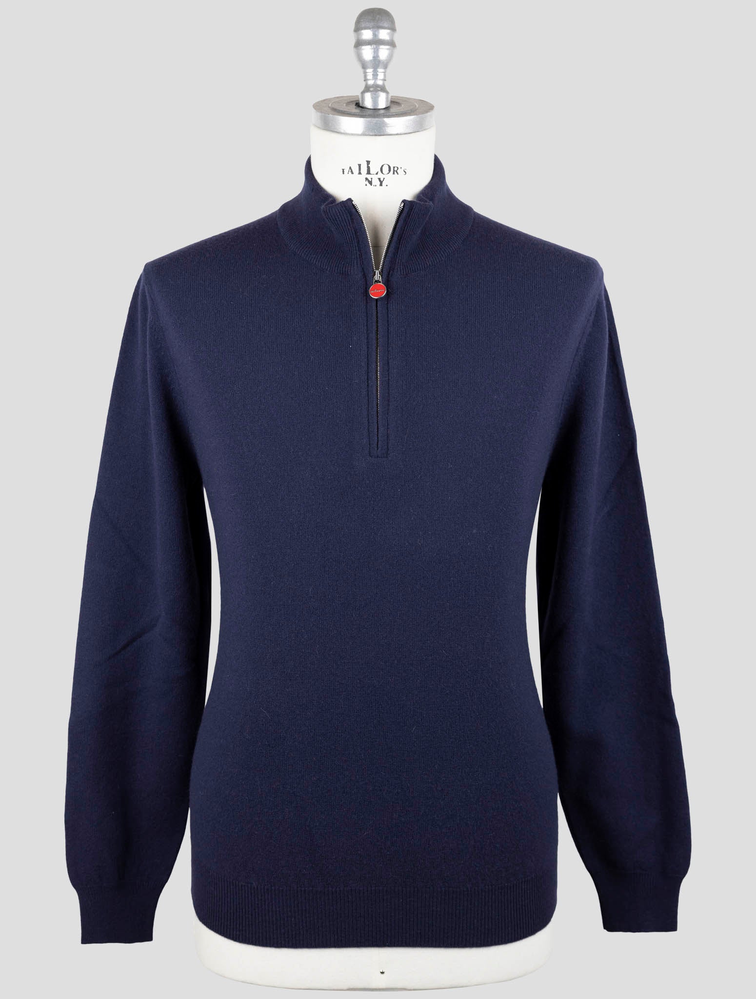 Kiton Blue Wool Sweater Half Zip