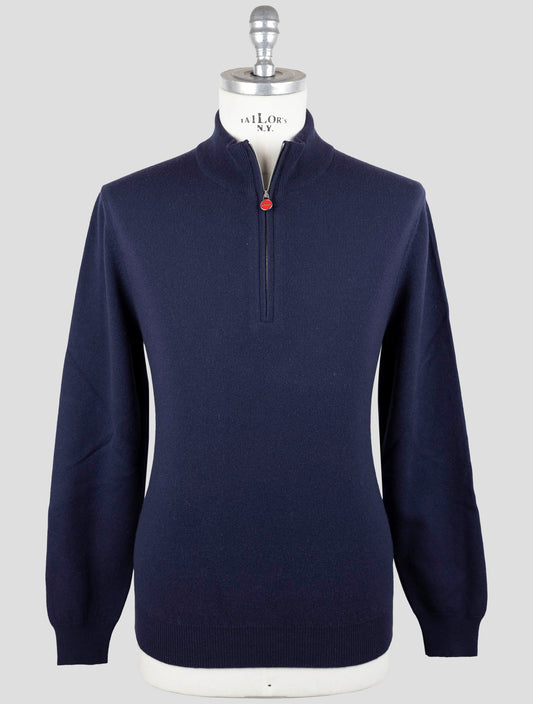 Kiton Blue Wool Sweater Half Zip