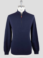 Kiton Blue Wool Sweater Half Zip