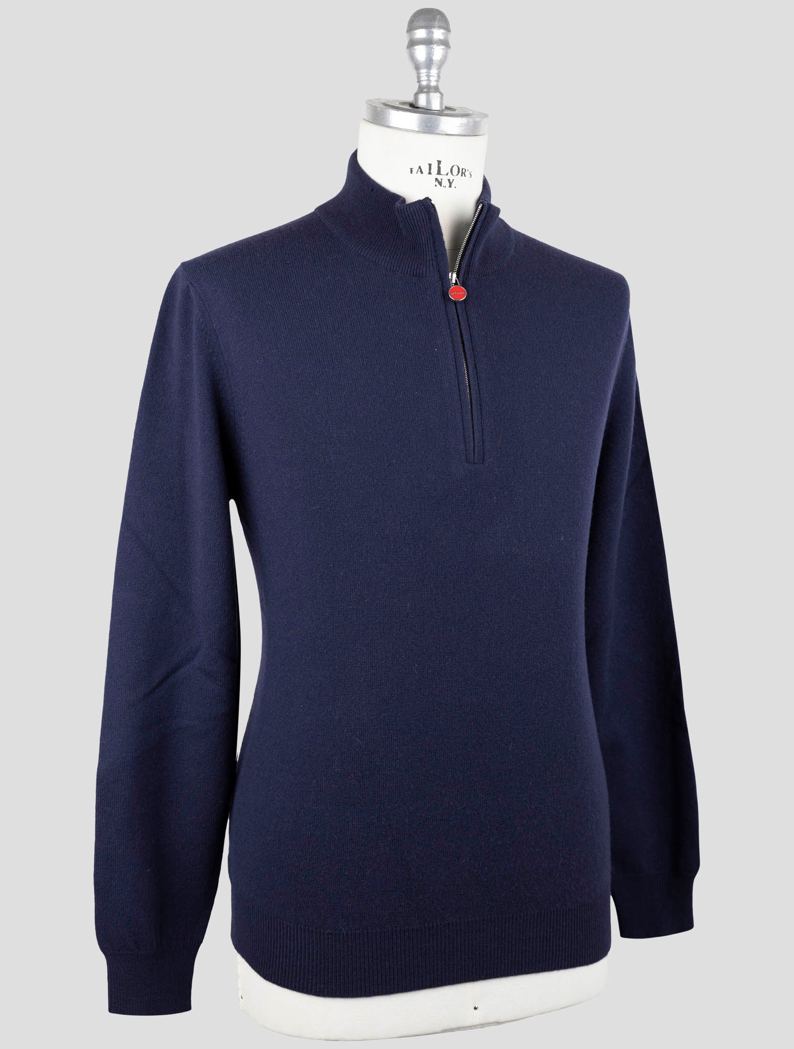 Kiton Blue Wool Sweater Half Zip