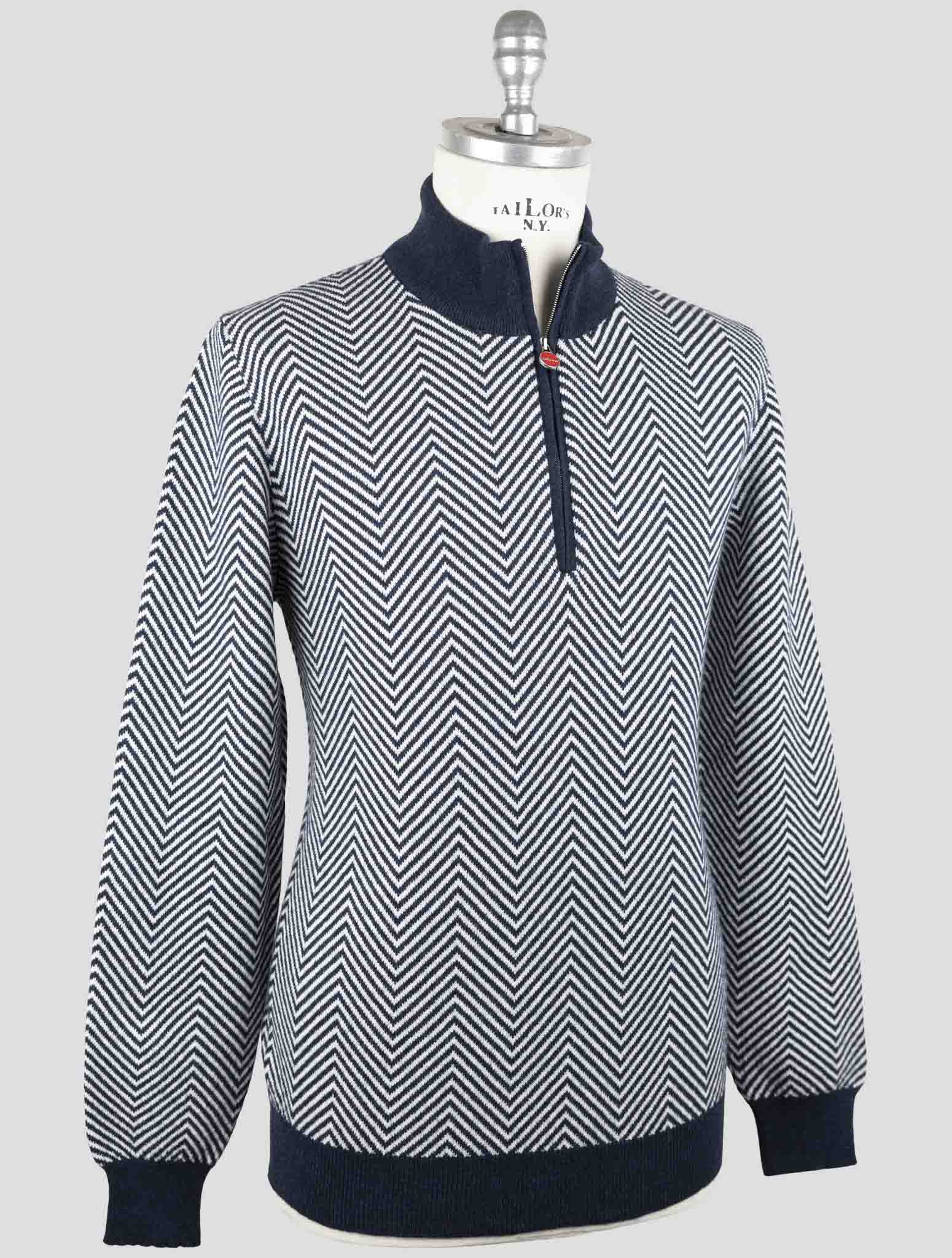 Kiton Blue White Cashmere Sweater Half Zip