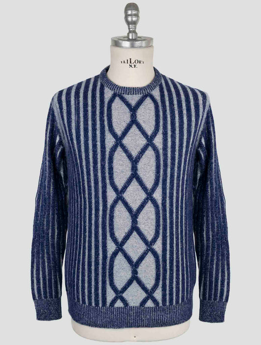 Kiton Knt Blue Virgin Wool Cashmere Sweater Crewneck
