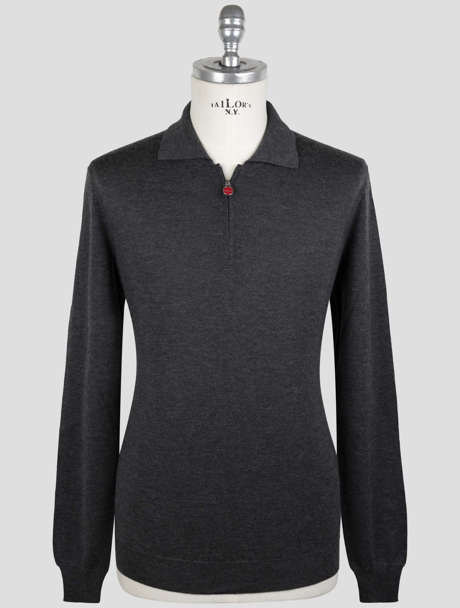 Kiton Dark Gray Cashmere Silk Sweater Polo Half Zip
