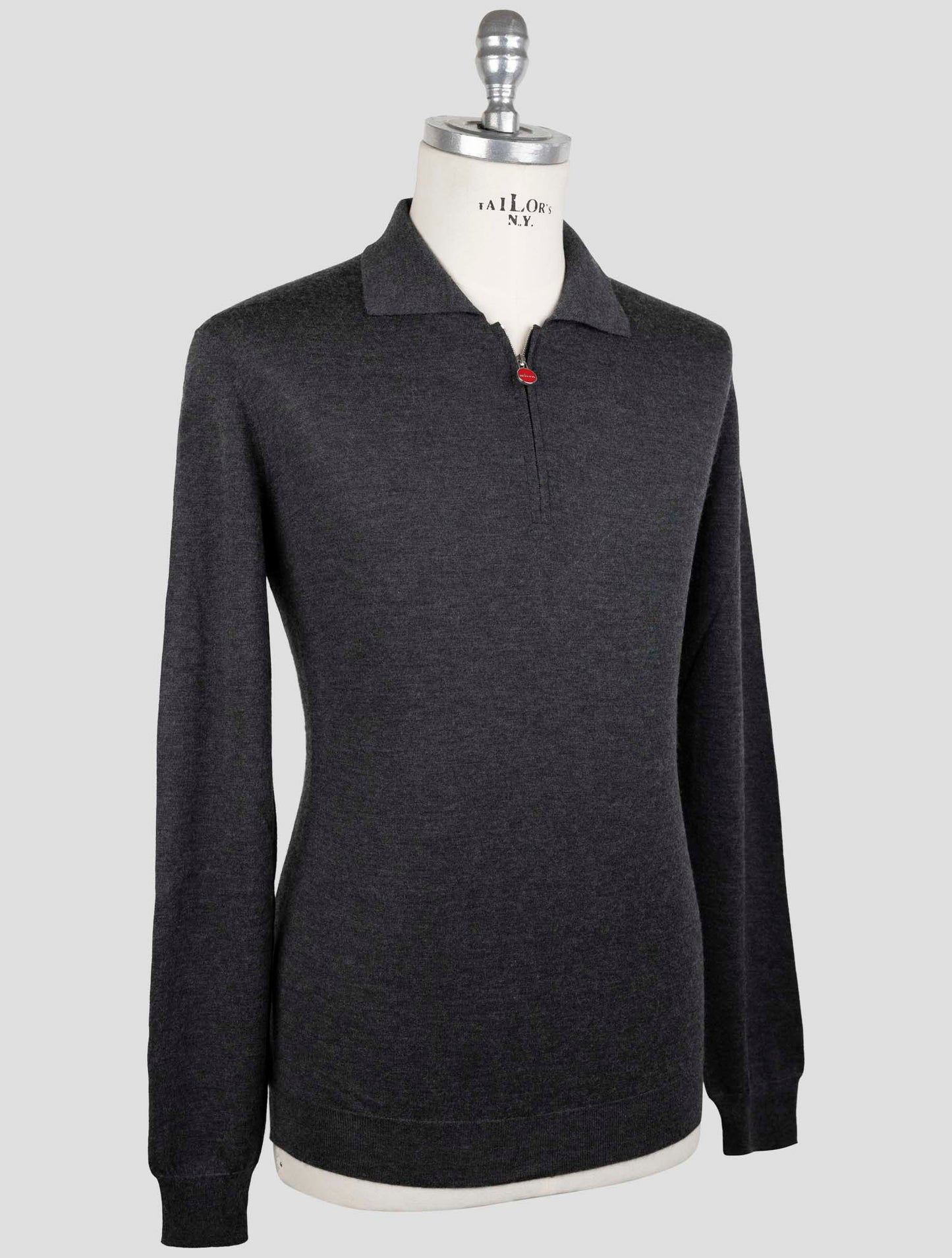 Kiton Dark Gray Cashmere Silk Sweater Polo Half Zip