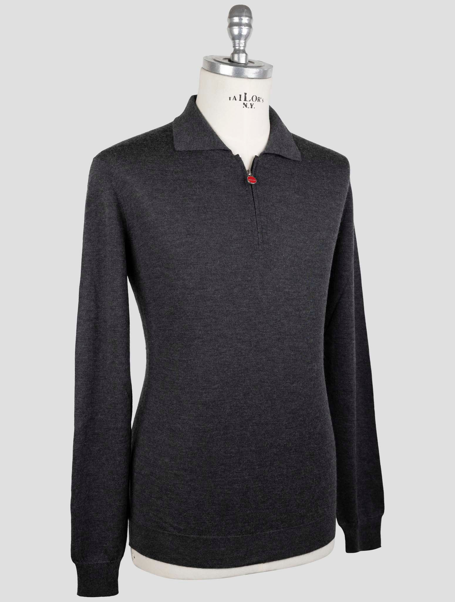 Kiton Dark Gray Cashmere Silk Sweater Polo Half Zip