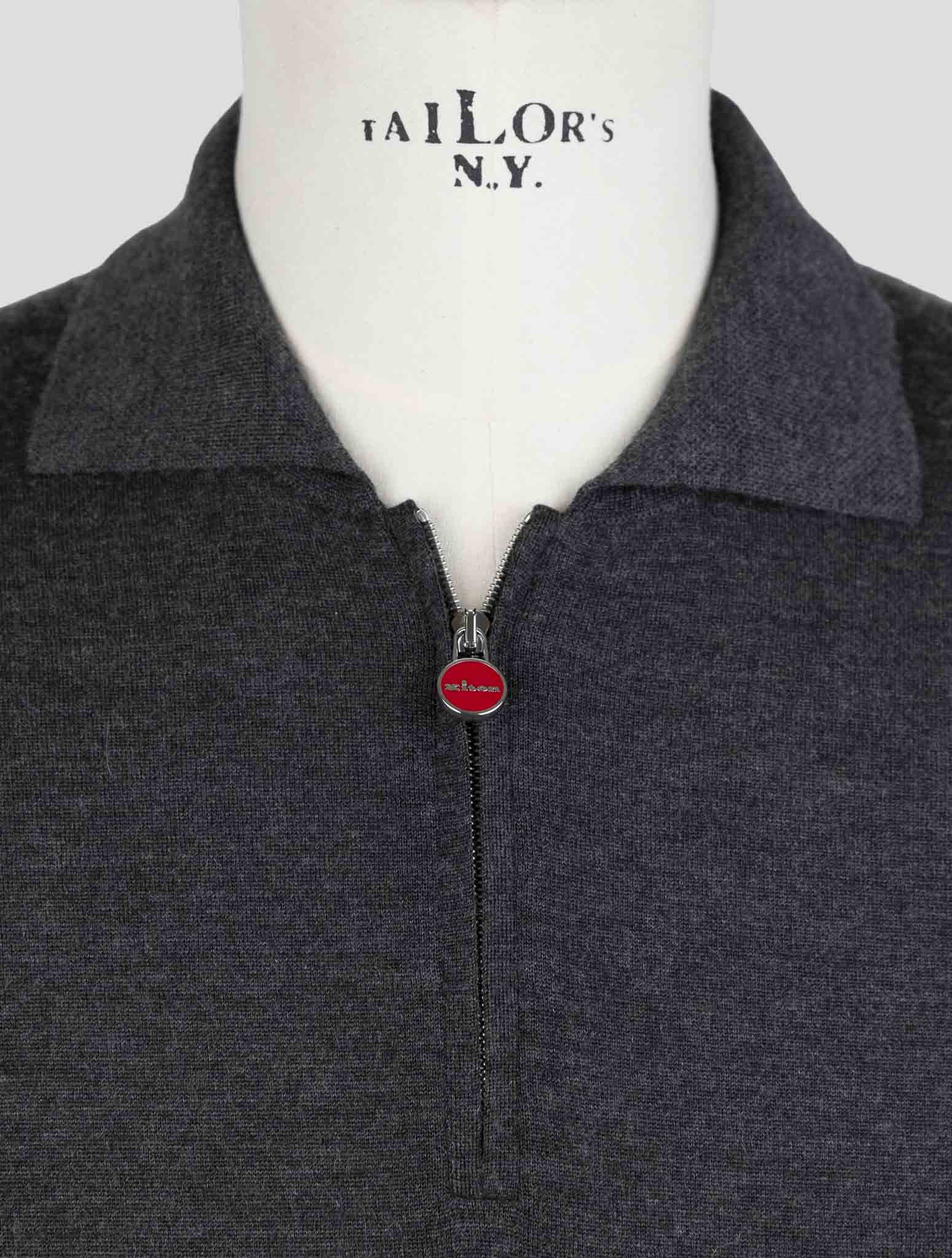 Kiton Dark Gray Cashmere Silk Sweater Polo Half Zip