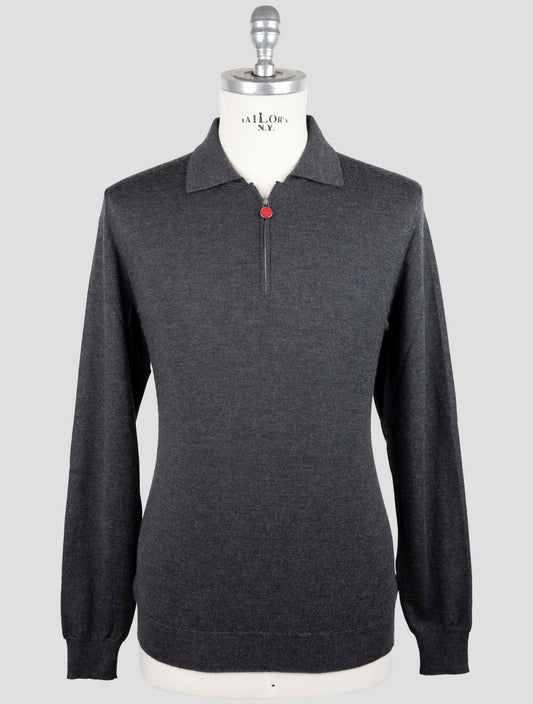 Kiton Dark Gray Cashmere Silk Sweater Polo Half Zip
