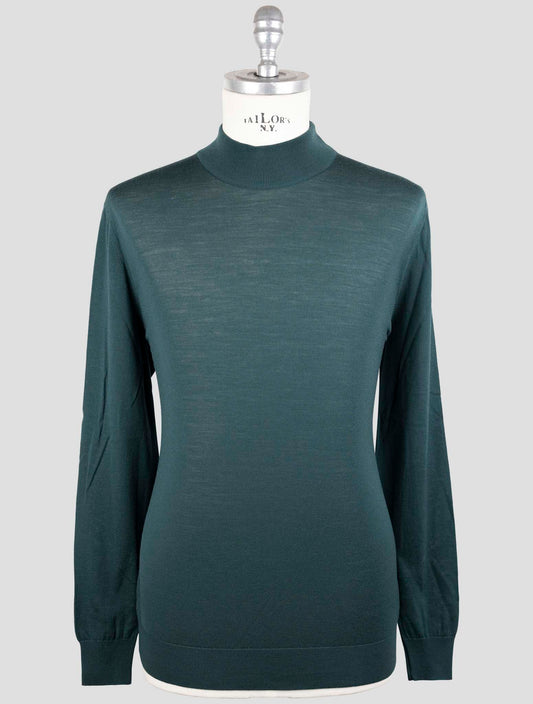 Kiton Green Wool Diamante Blue Sweater Half Neck