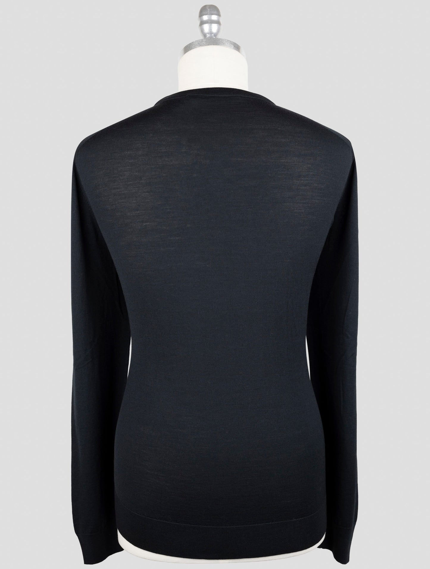 Kiton Black Wool Diamante Blue Sweater Crewneck