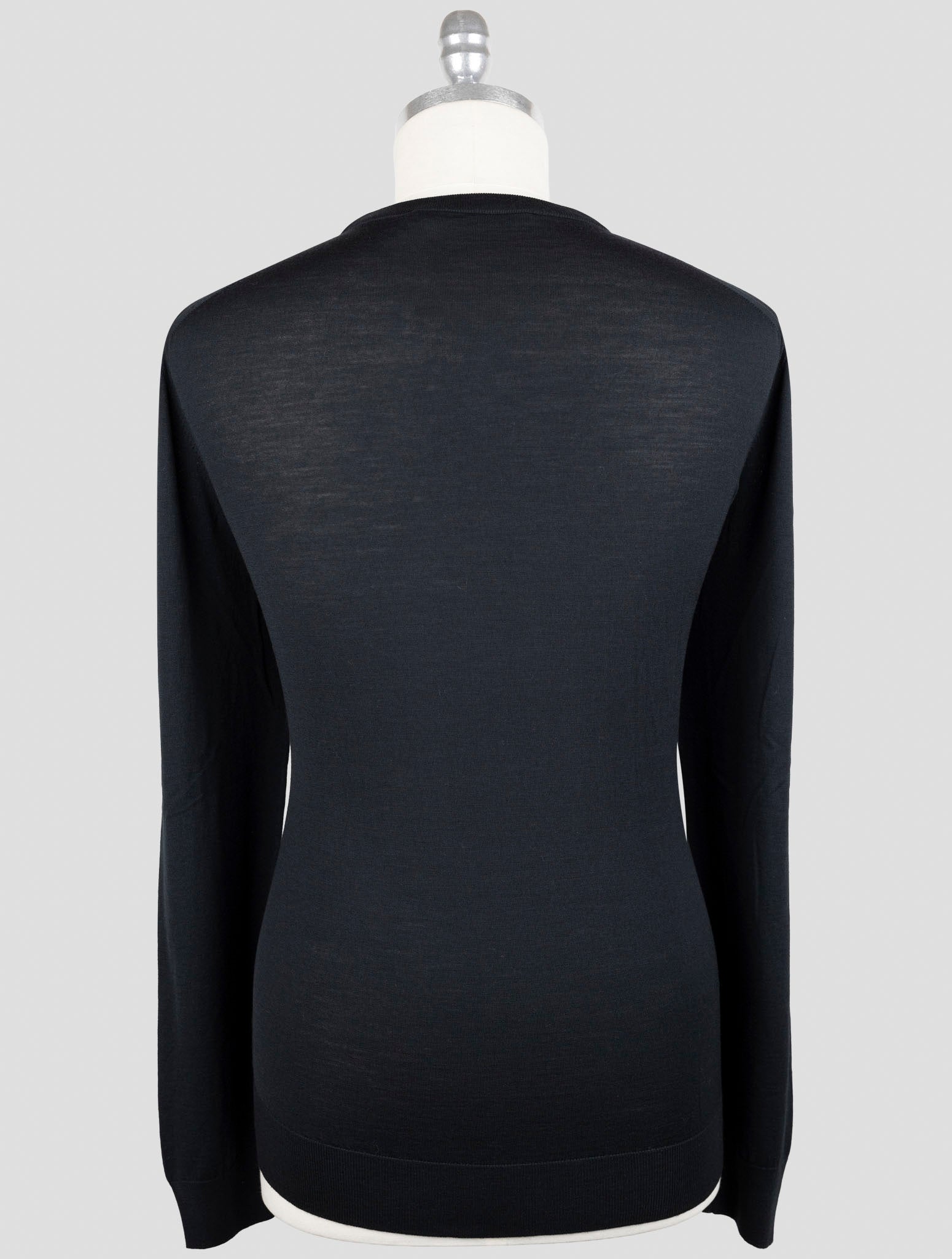 Kiton Black Wool Diamante Blue Sweater Crewneck