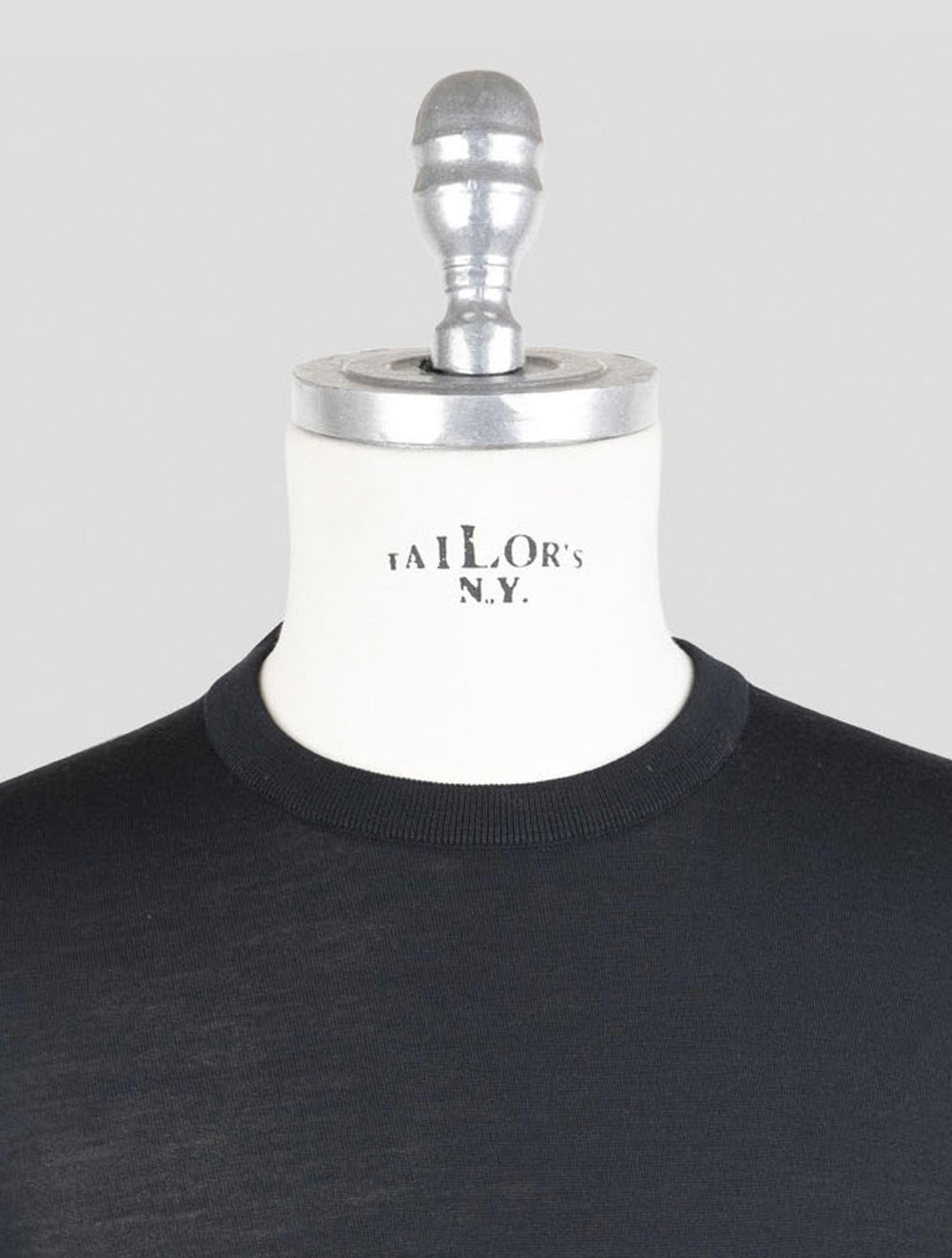Kiton Black Wool Diamante Blue Sweater Crewneck