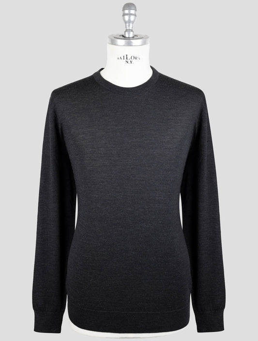 Kiton Dark Gray Wool Diamante Blue Sweater Crewneck