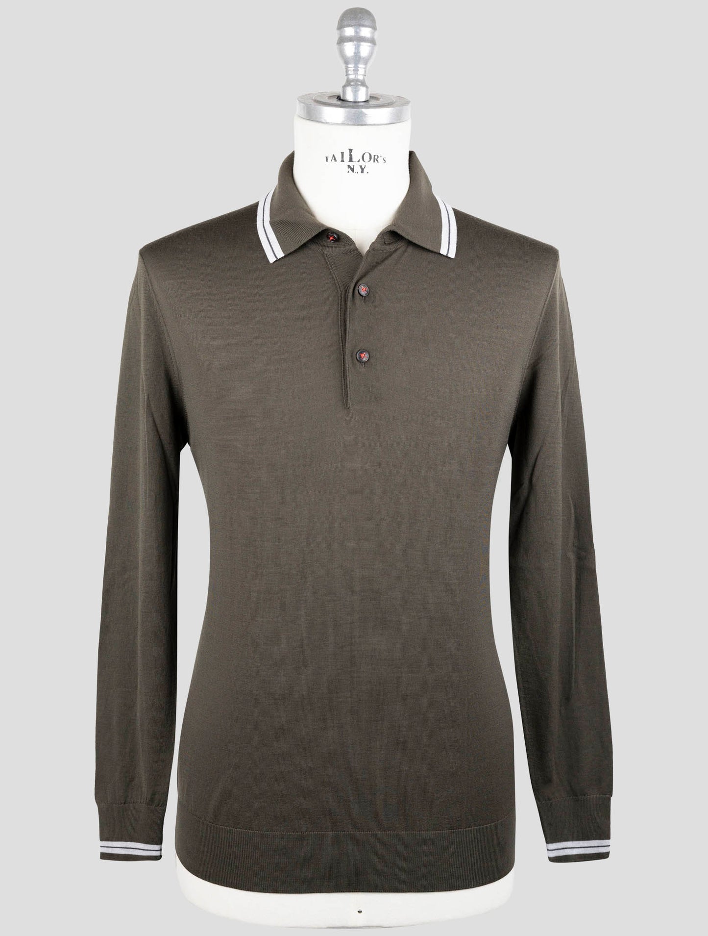Kiton Green Wool Diamante Blue Sweater Polo