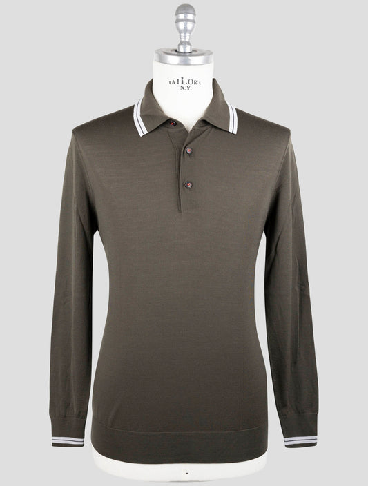 Kiton Green Wool Diamante Blue Sweater Polo