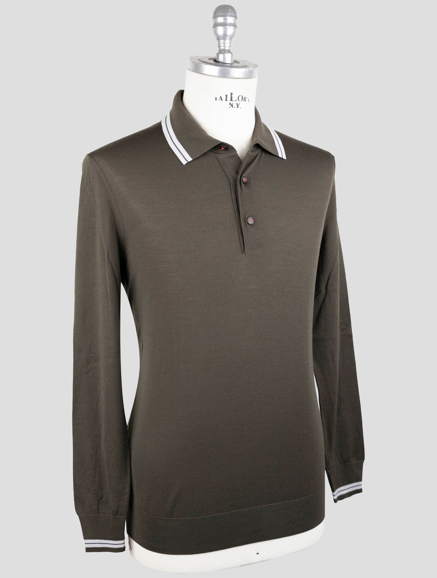 Kiton Green Wool Diamante Blue Sweater Polo