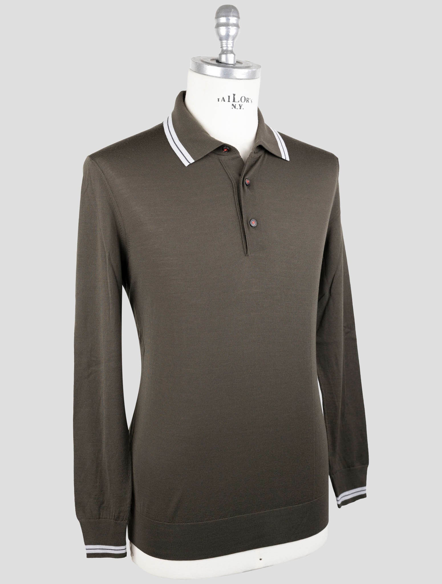 Kiton Green Wool Diamante Blue Sweater Polo