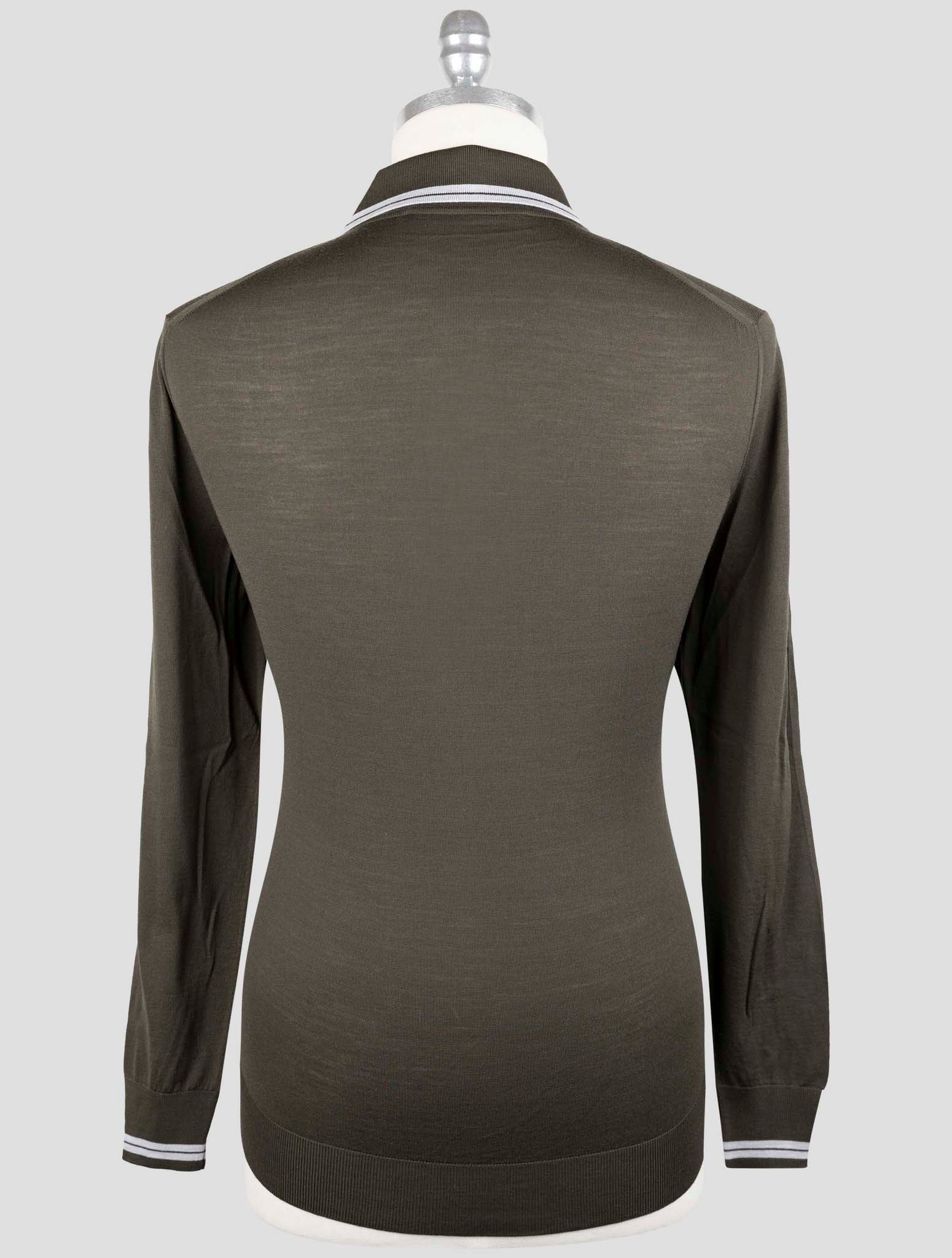 Kiton Green Wool Diamante Blue Sweater Polo