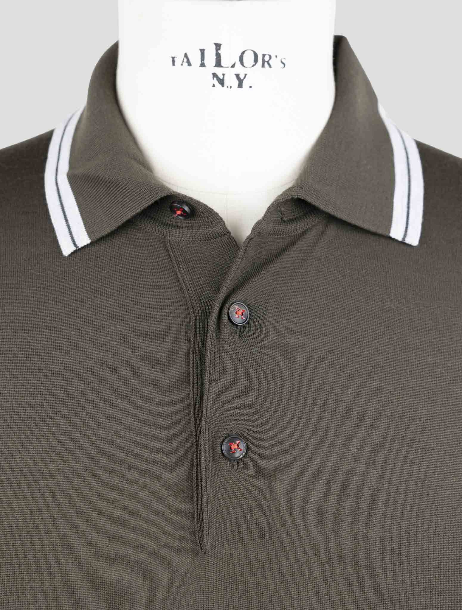 Kiton Green Wool Diamante Blue Sweater Polo