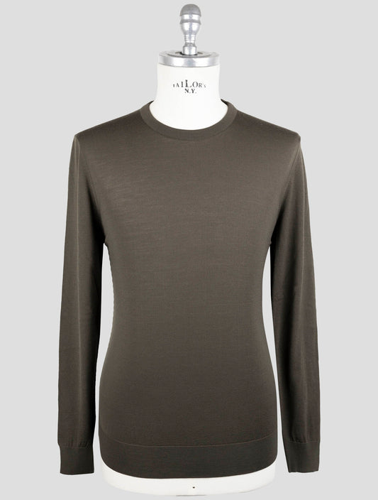 Kiton Green Wool Diamante Blue Sweater Crewneck