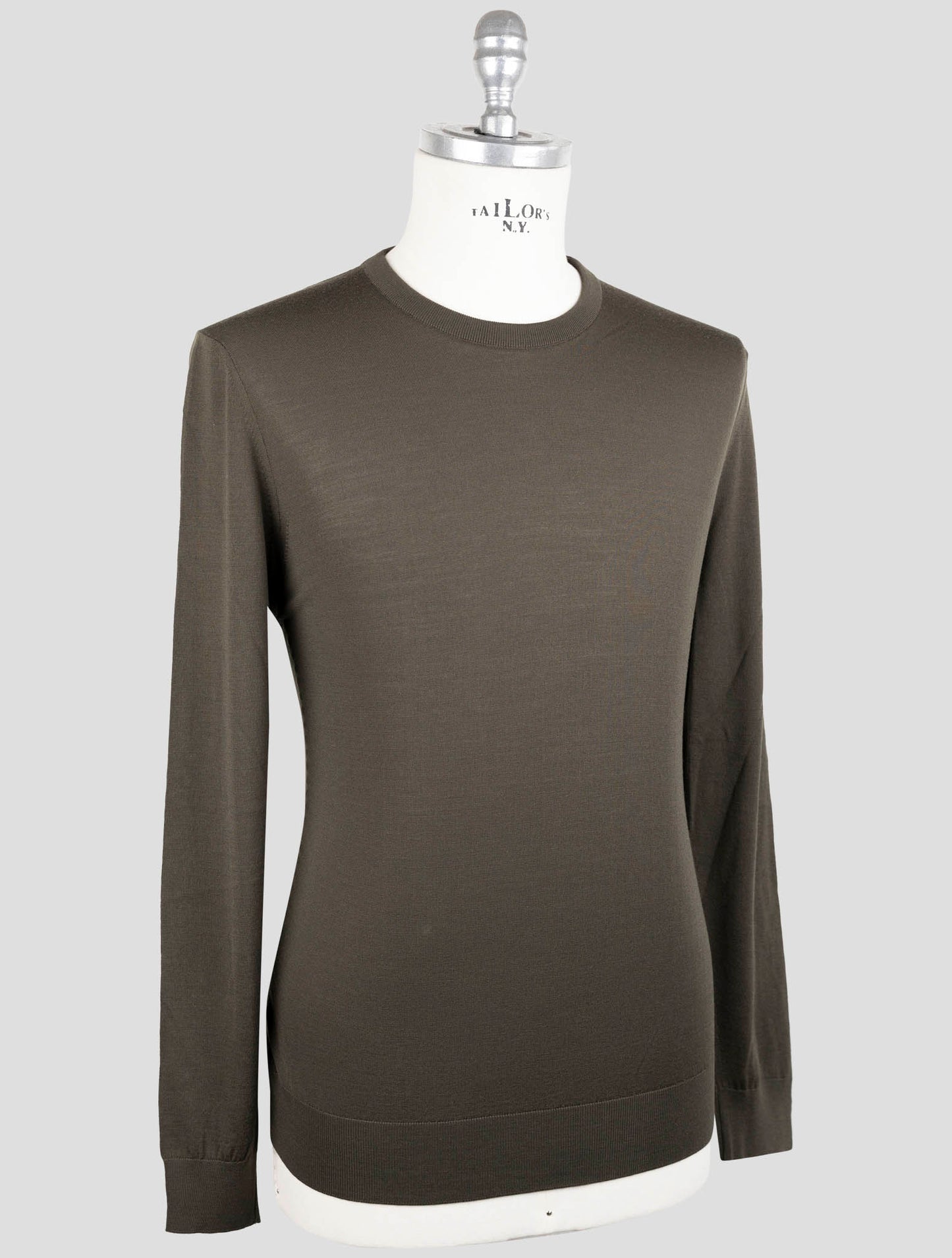 Kiton Green Wool Diamante Blue Sweater Crewneck
