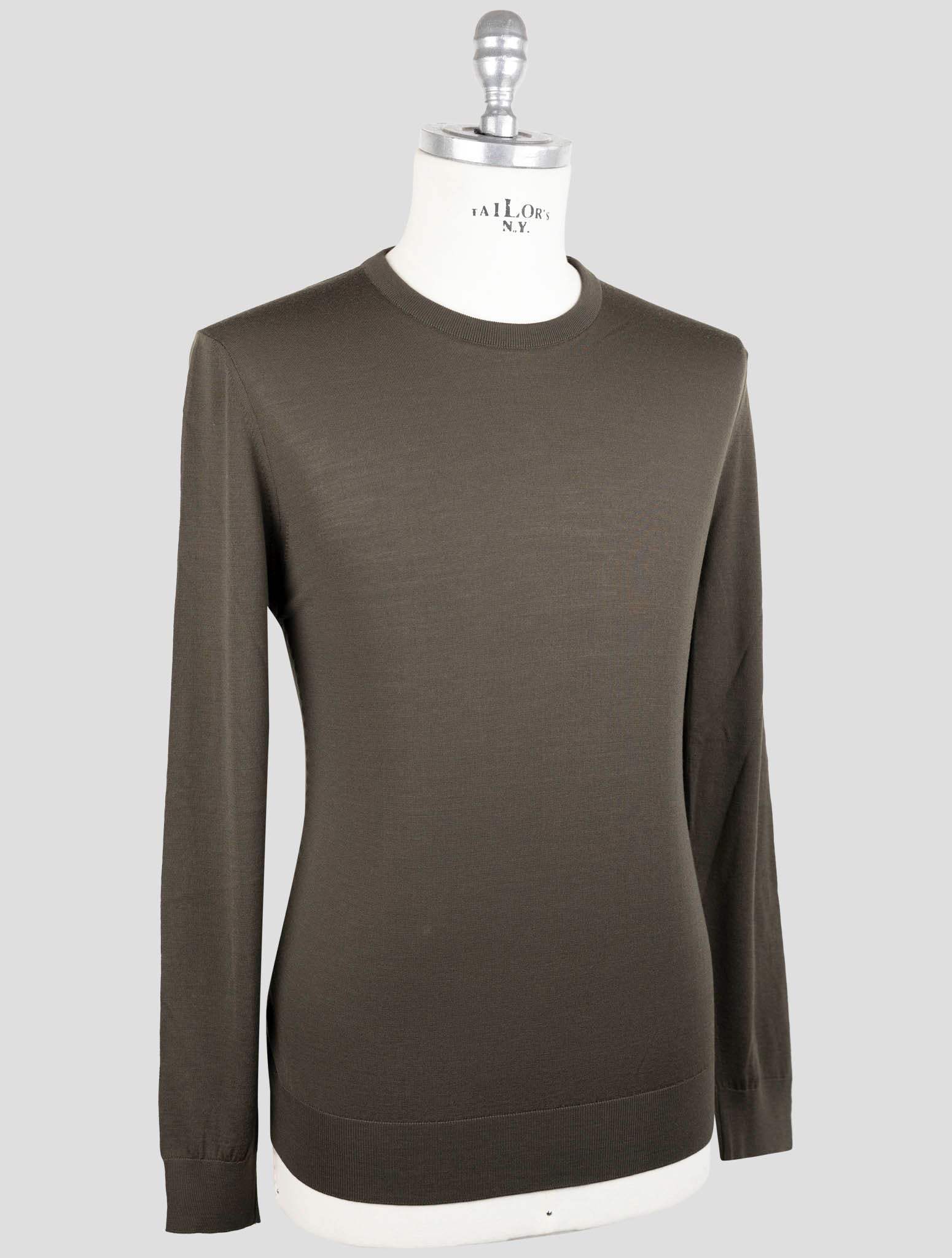 Kiton Green Wool Diamante Blue Sweater Crewneck