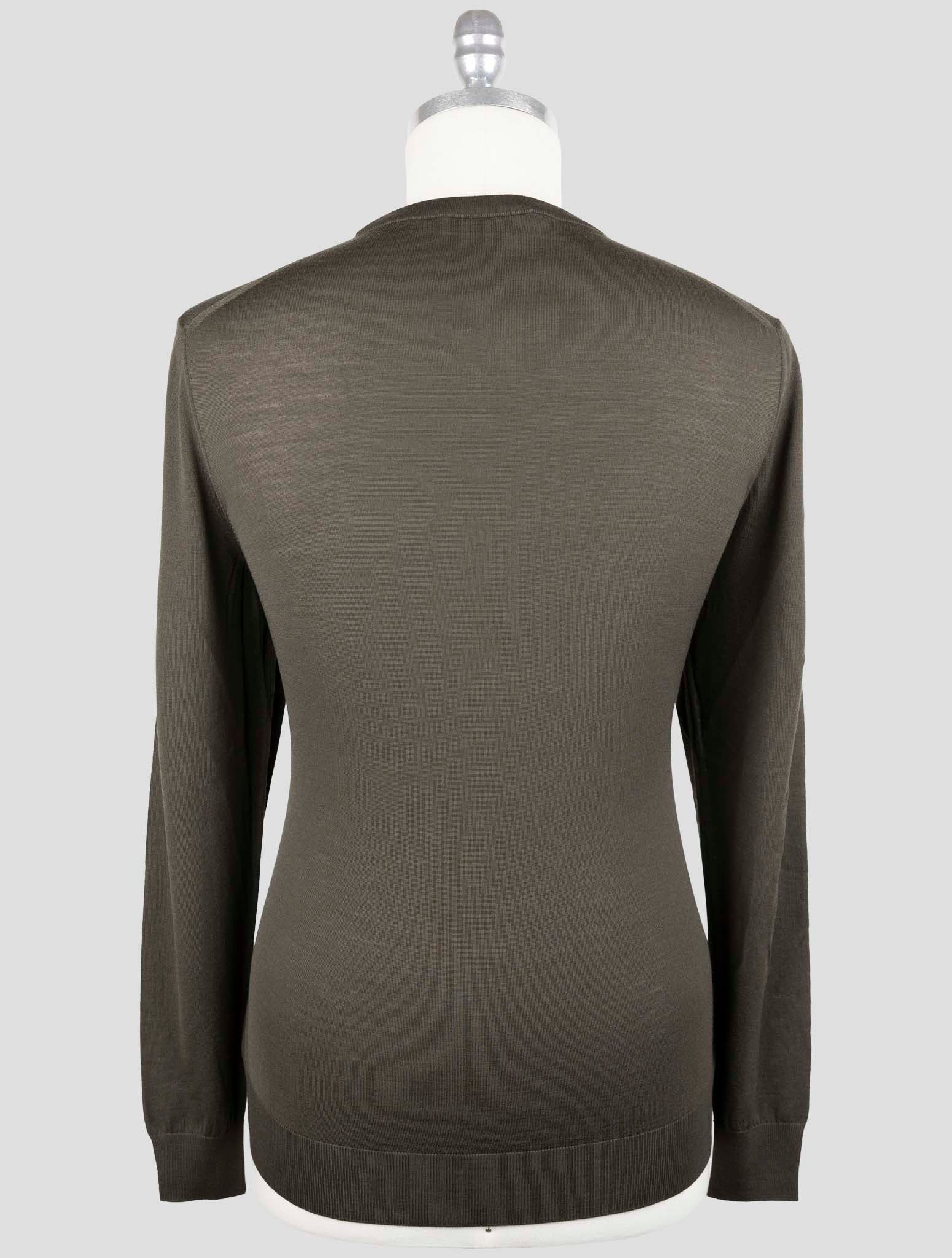 Kiton Green Wool Diamante Blue Sweater Crewneck