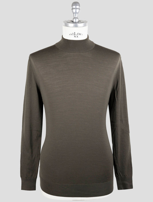 Kiton Green Wool Diamante Blue Sweater Half Neck