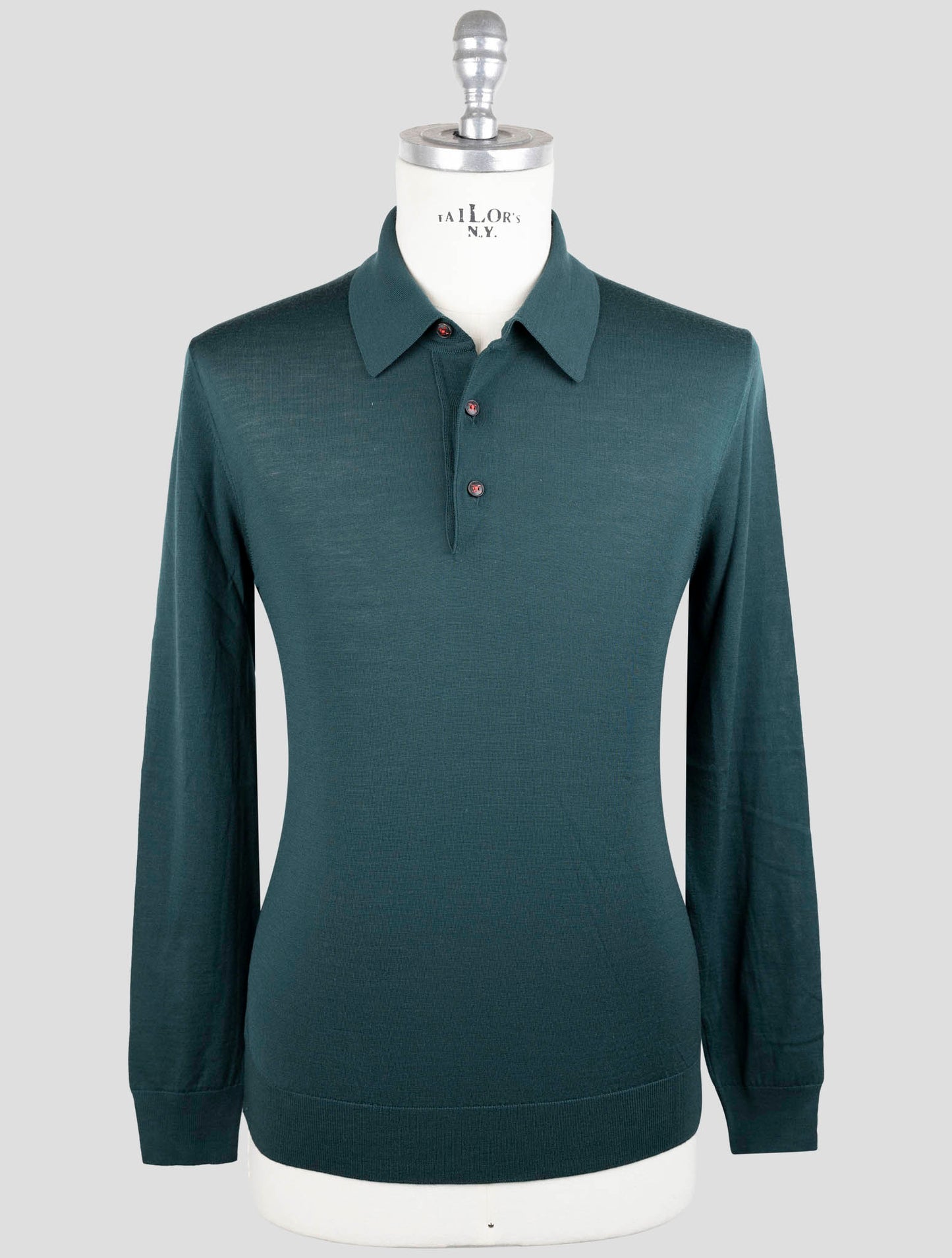 Kiton Green Wool Diamante Blue Sweater Polo