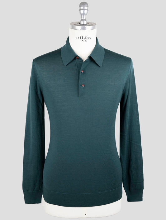 Kiton Green Wool Diamante Blue Sweater Polo