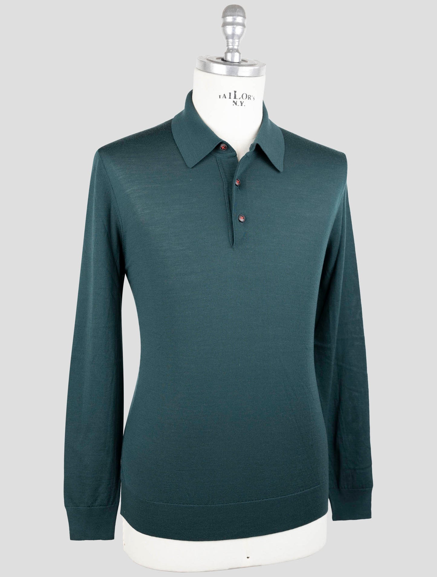 Kiton Green Wool Diamante Blue Sweater Polo