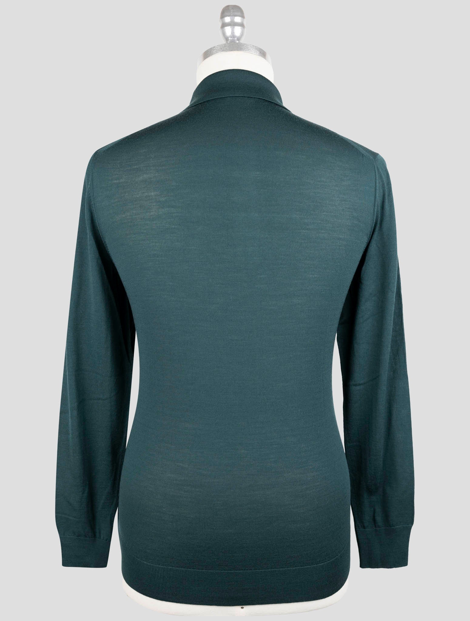 Kiton Green Wool Diamante Blue Sweater Polo