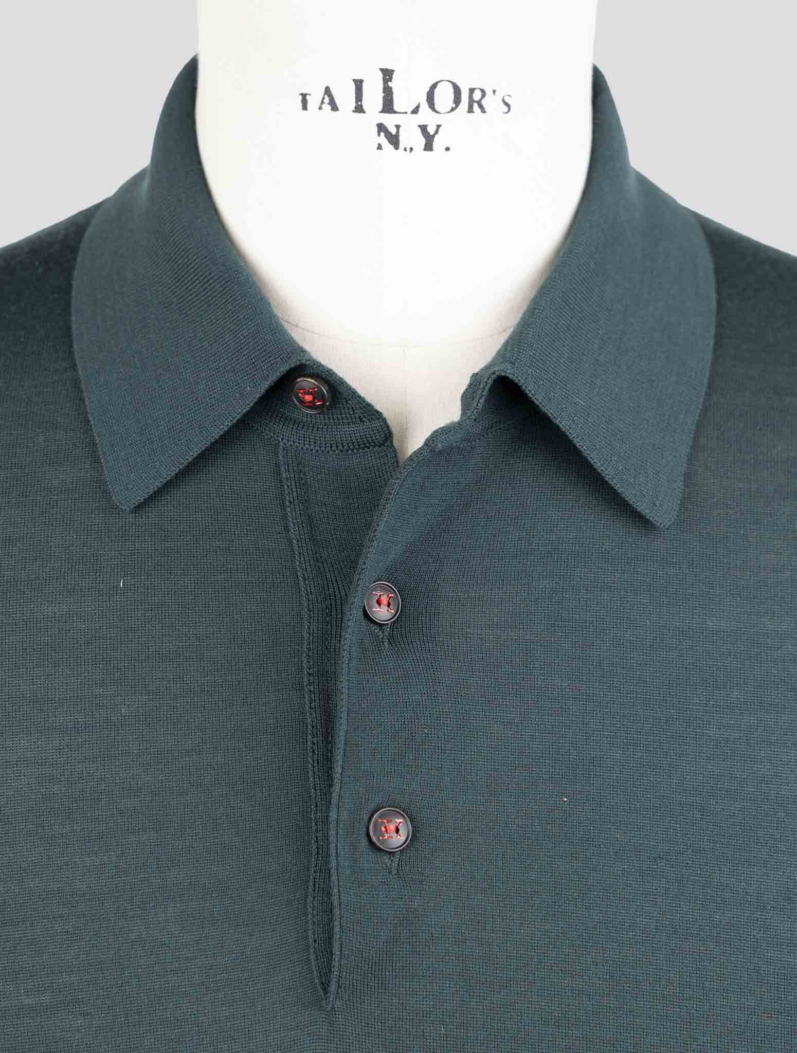 Kiton Green Wool Diamante Blue Sweater Polo