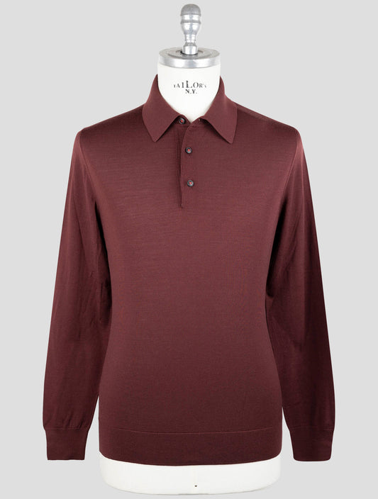 Kiton Burgundy Diamante Blue Wool Sweater Polo