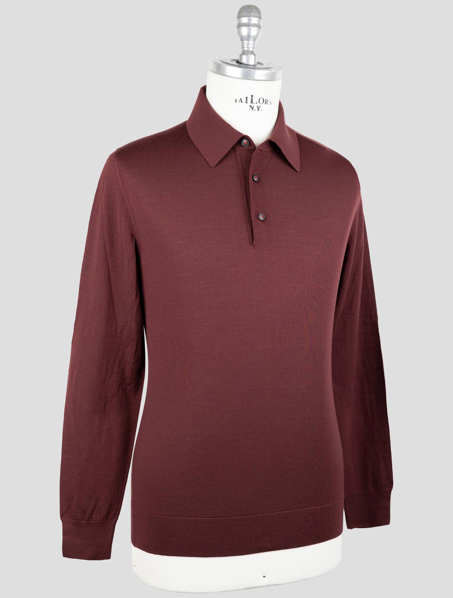 Kiton Burgundy Diamante Blue Wool Sweater Polo