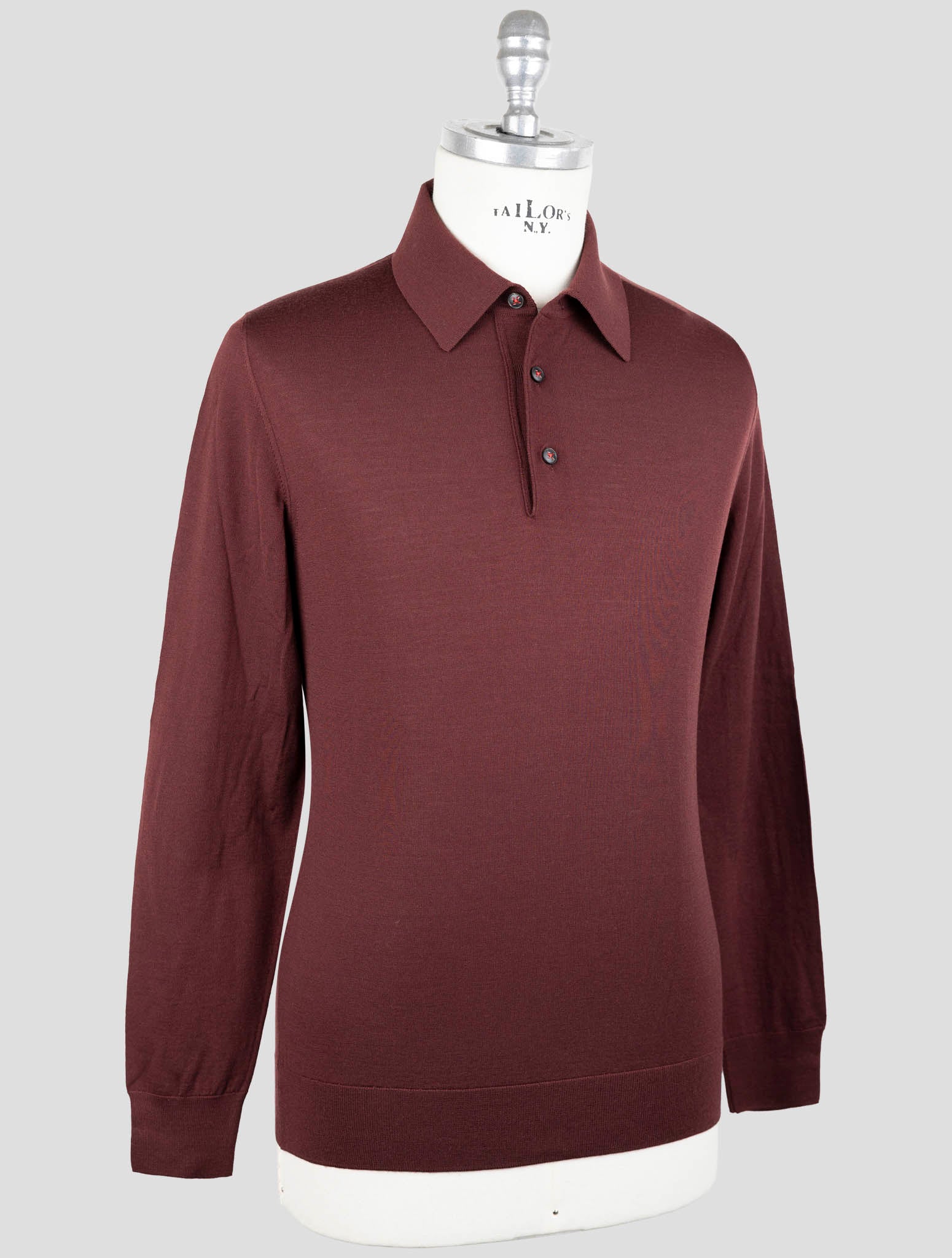 Kiton Burgundy Diamante Blue Wool Sweater Polo