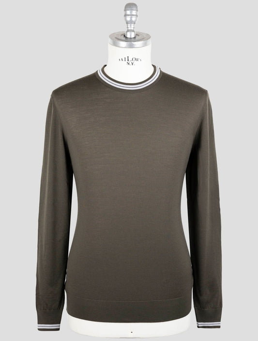 Kiton Green Diamante Blue Wool Sweater Crewnek