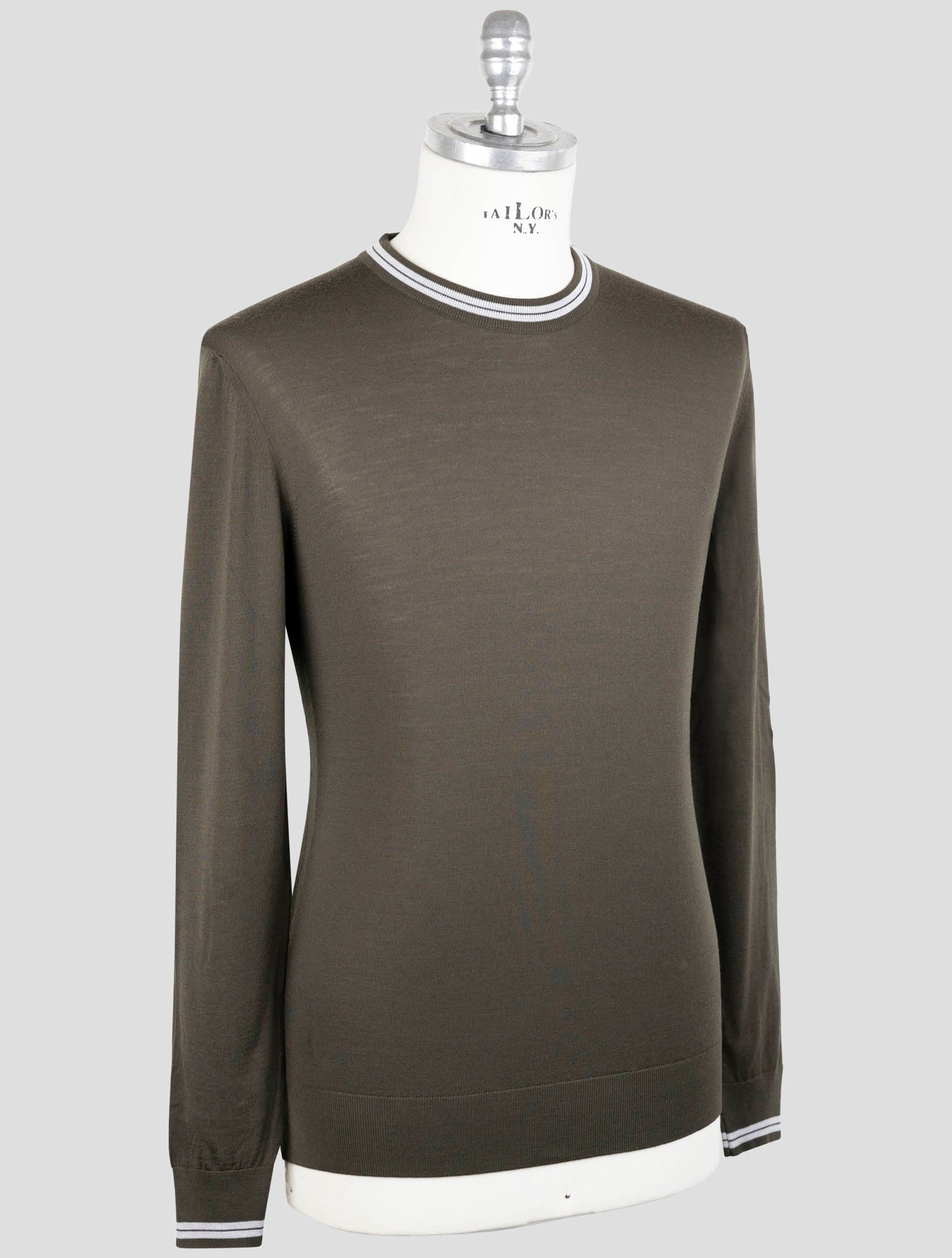 Kiton Green Diamante Blue Wool Sweater Crewnek