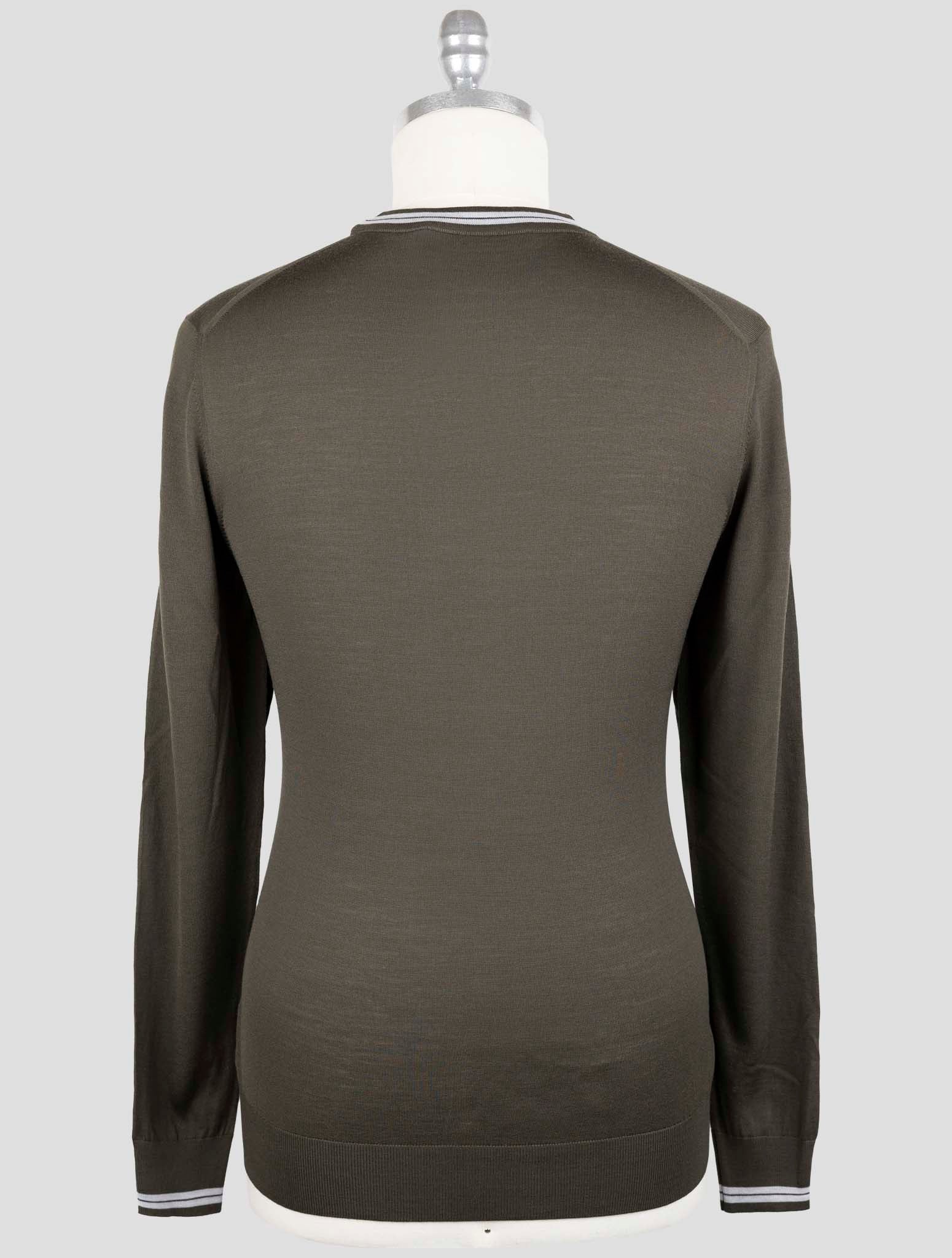 Kiton Green Diamante Blue Wool Sweater Crewnek