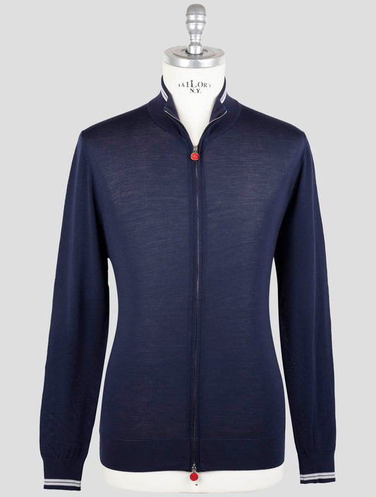 Kiton Blue Diamante Blue Wool Sweater Full Zip