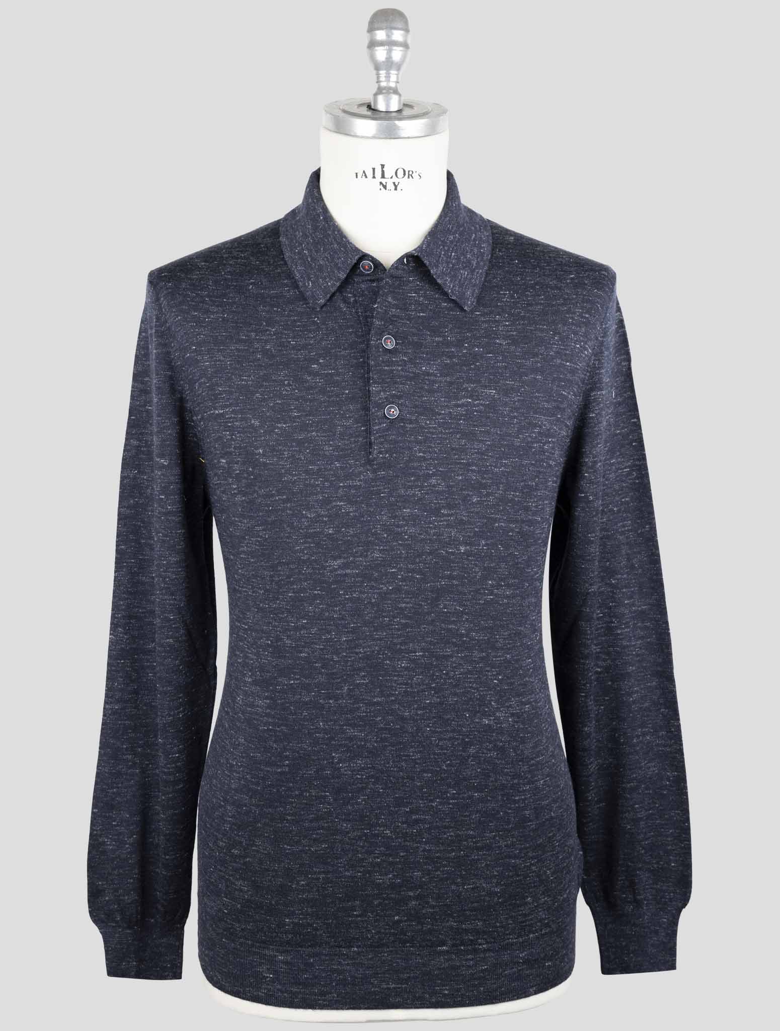 Kiton Blue Silk Cashmere Linen Sweater Polo