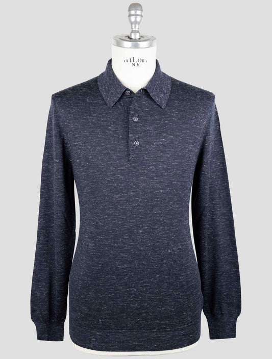 Kiton Blue Silk Cashmere Linen Sweater Polo