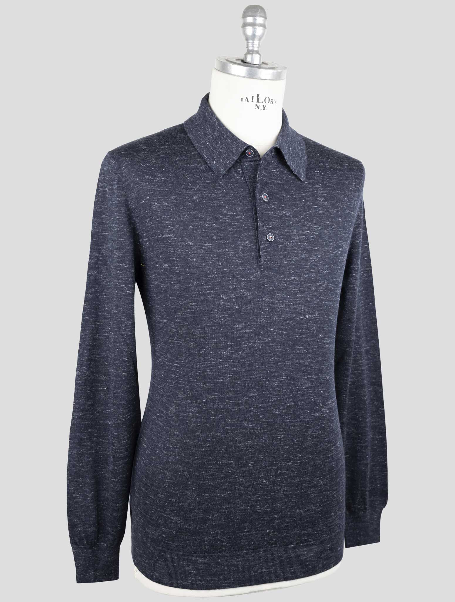Kiton Blue Silk Cashmere Linen Sweater Polo
