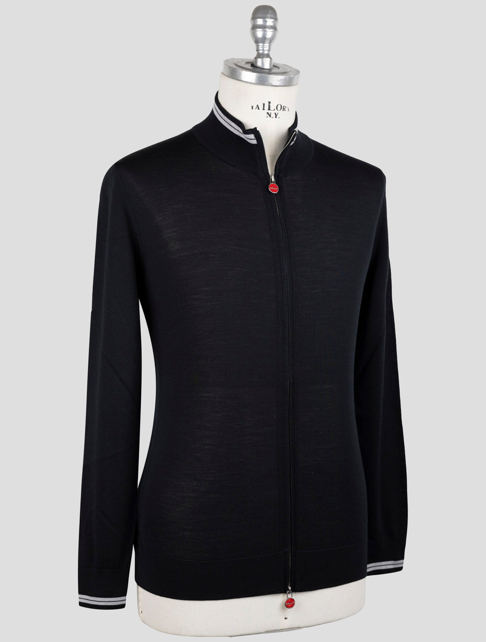 Kiton Black Diamante Blue Wool Sweater Full Zip