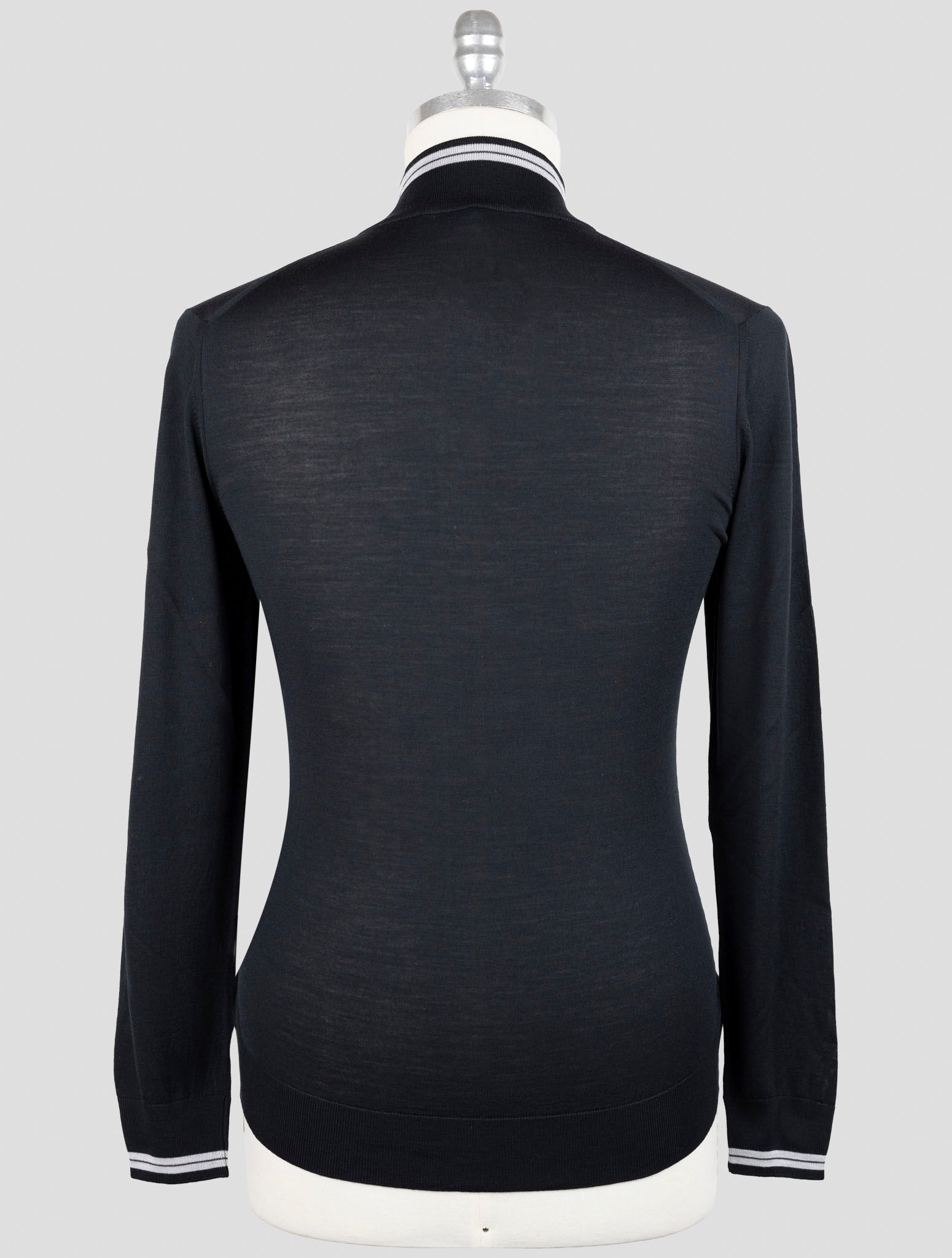 Kiton Black Diamante Blue Wool Sweater Full Zip